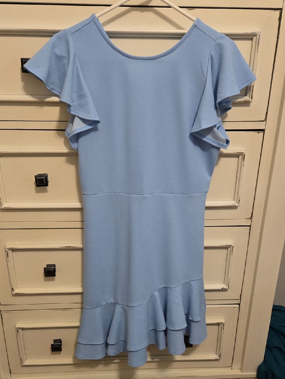 Light Blue Ruffle Hem Dress